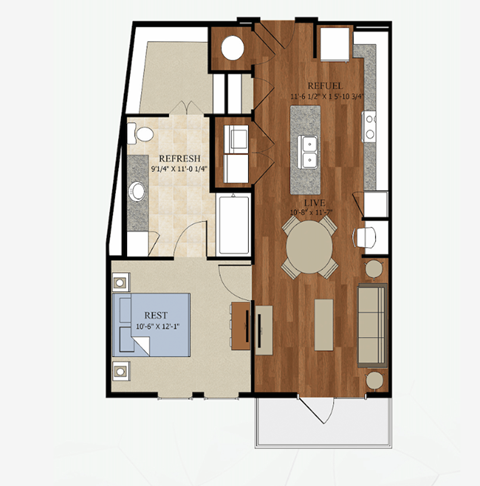 A1 ALT 2 Floor Plan | 702 Sq. Ft. at Abstract at Design District, Dallas, Texas